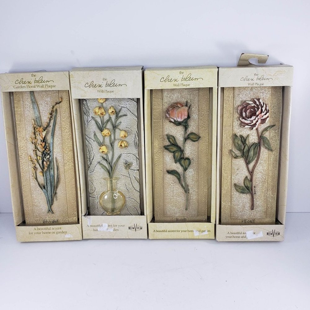 New View Cheri Blum Wall Plaque Decor Flowers Garden Field Set of 4
